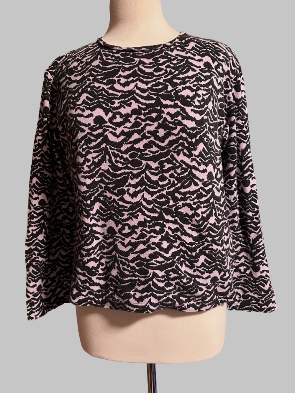Jones New York Signature Pink Black Abstract Wave Knit Top Size L Cotton